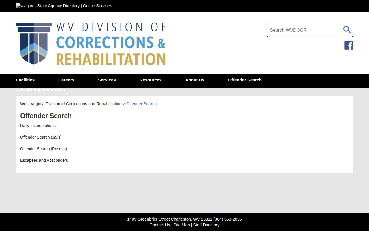 Fayette County released inmate WVDCR search choices