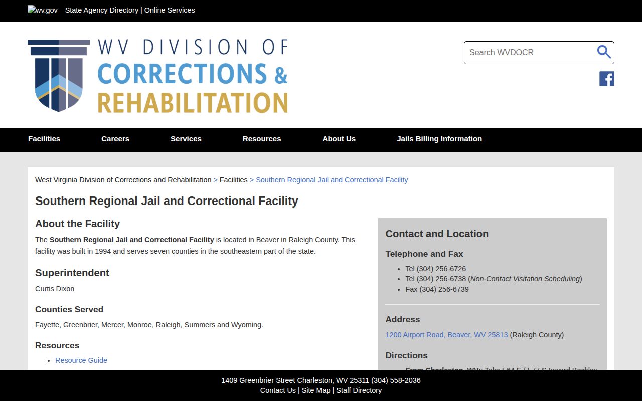 Southern Regional Jail and Correctional Facility release records page for Fayette County